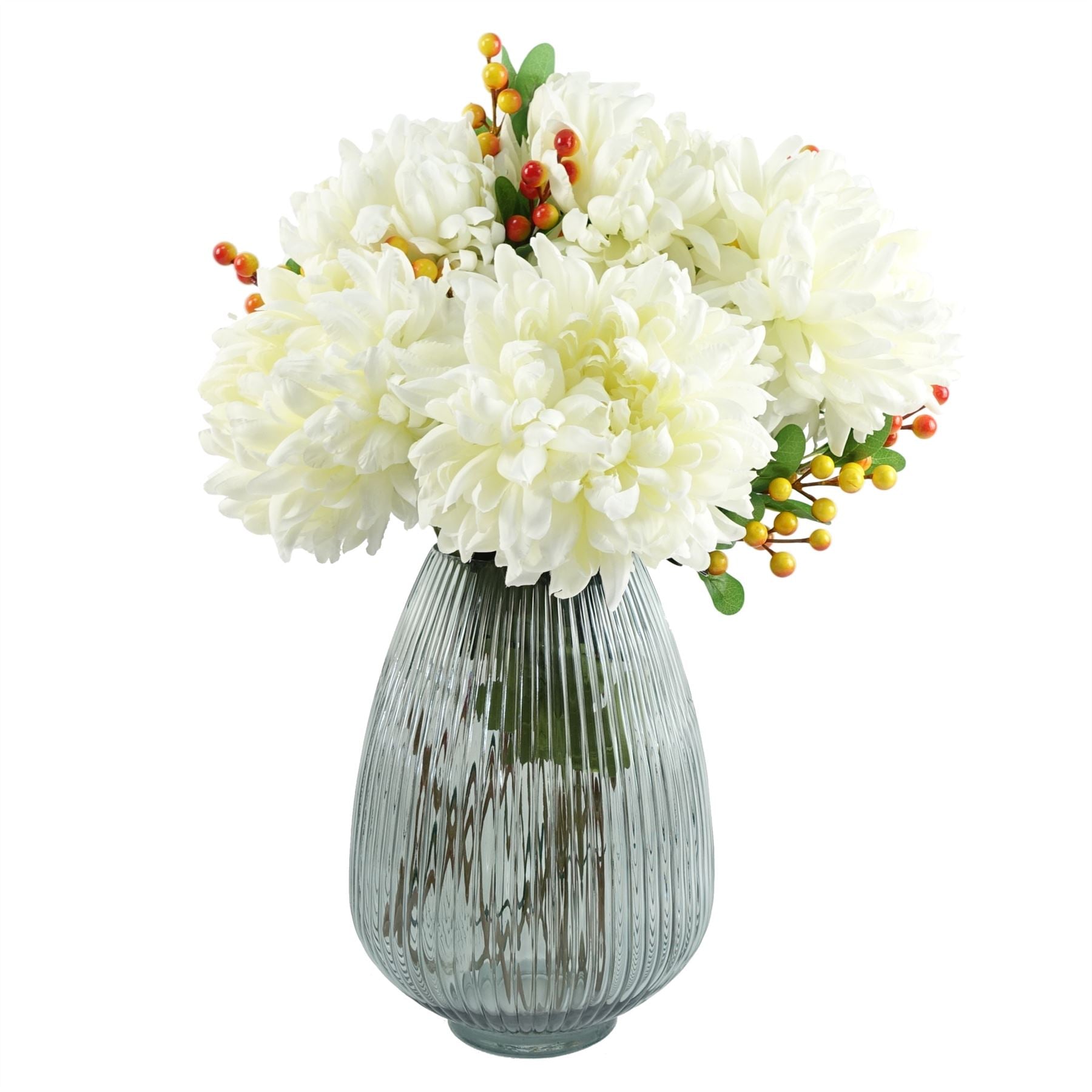 Pack of 6 x Artificial Flowers Extra Large Reflex Chrysanthemum - White 75cm-1