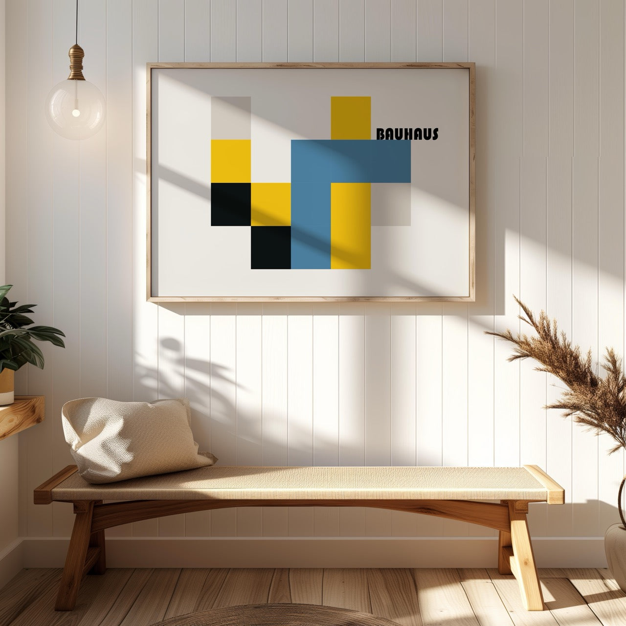 Yellow & Blue Bauhaus Minimalist Squares - Rolled Poster Wall Art Print-1