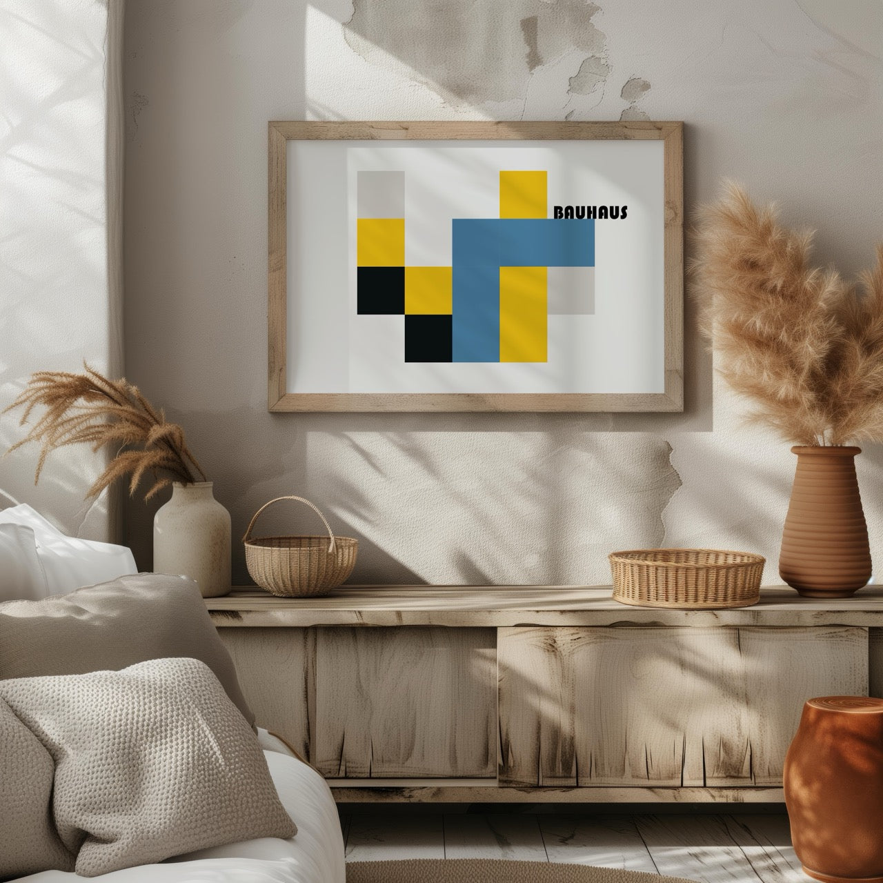 Yellow & Blue Bauhaus Minimalist Squares - Rolled Poster Wall Art Print-2