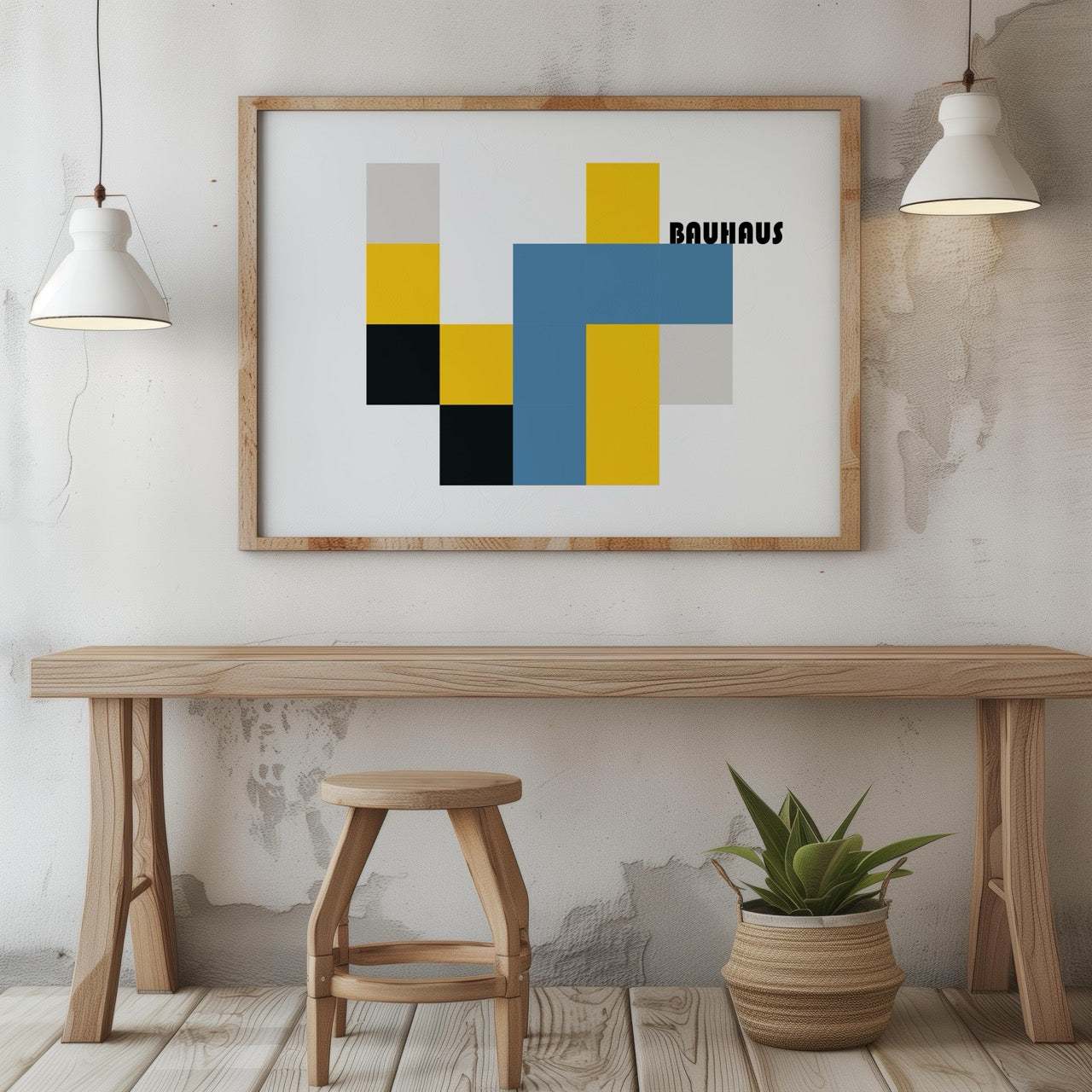 Yellow & Blue Bauhaus Minimalist Squares - Rolled Poster Wall Art Print-4