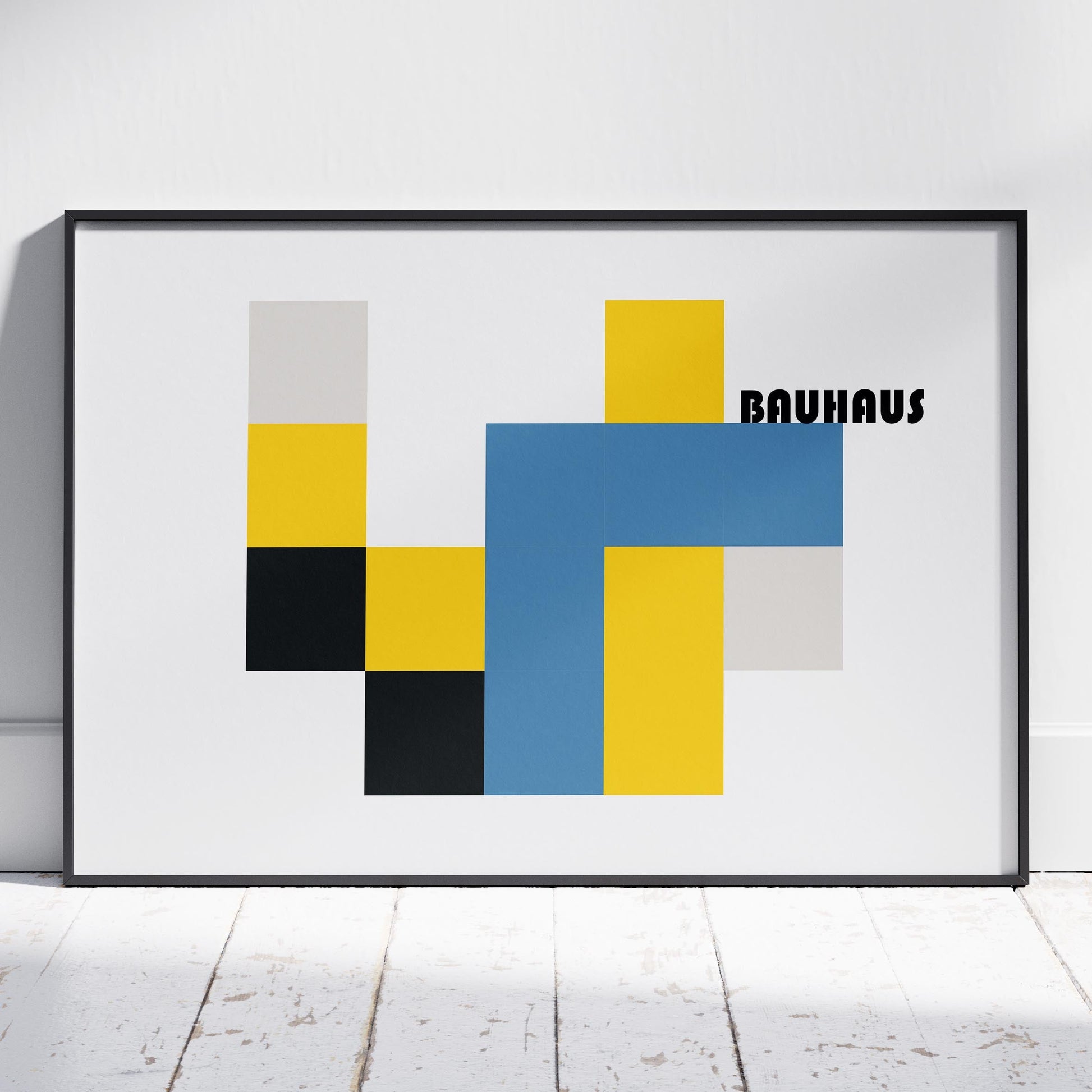 Yellow & Blue Bauhaus Minimalist Squares - Rolled Poster Wall Art Print-0