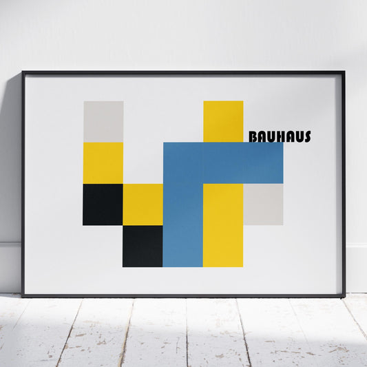 Yellow & Blue Bauhaus Minimalist Squares - Rolled Poster Wall Art Print-0