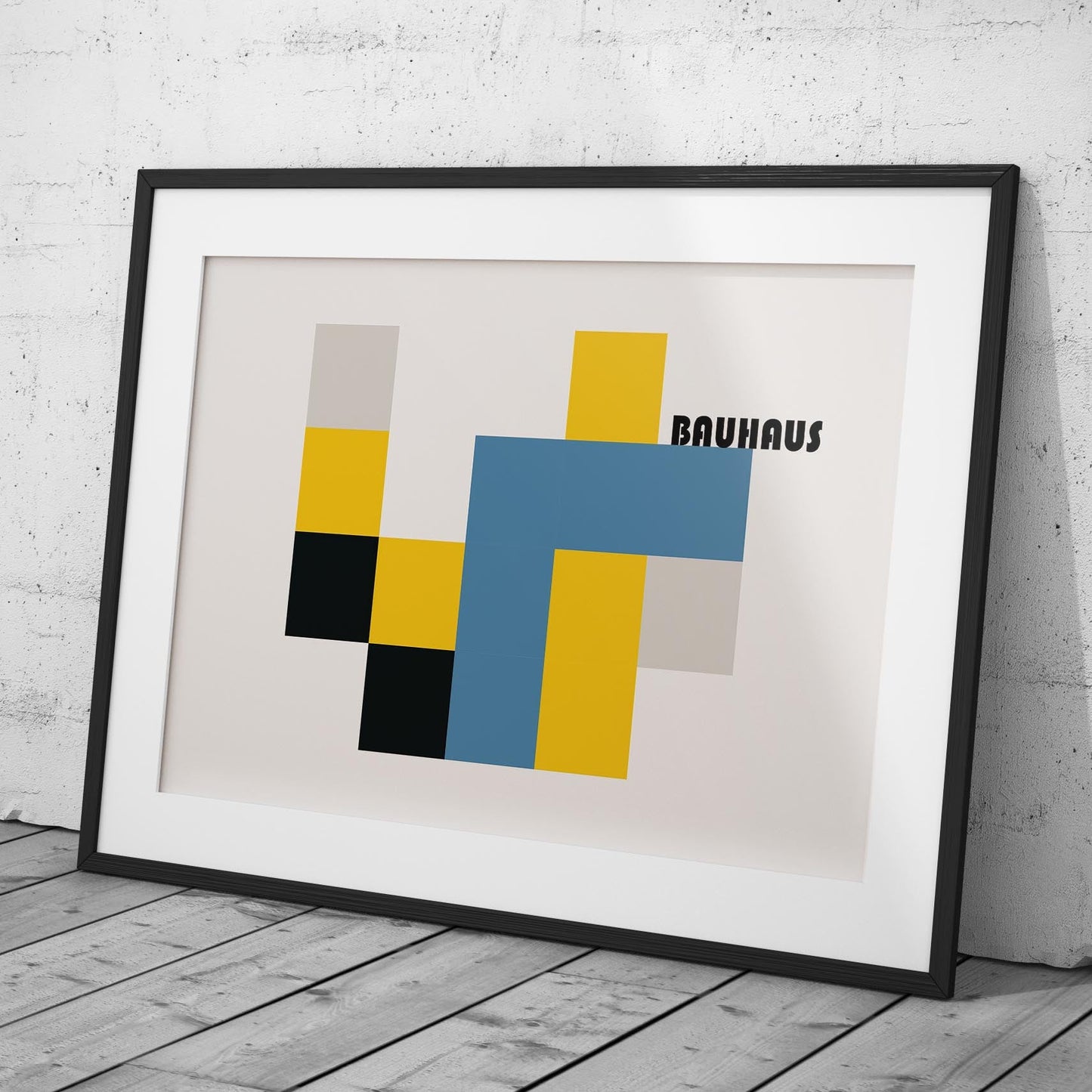Yellow & Blue Bauhaus Minimalist Squares - Rolled Poster Wall Art Print-3