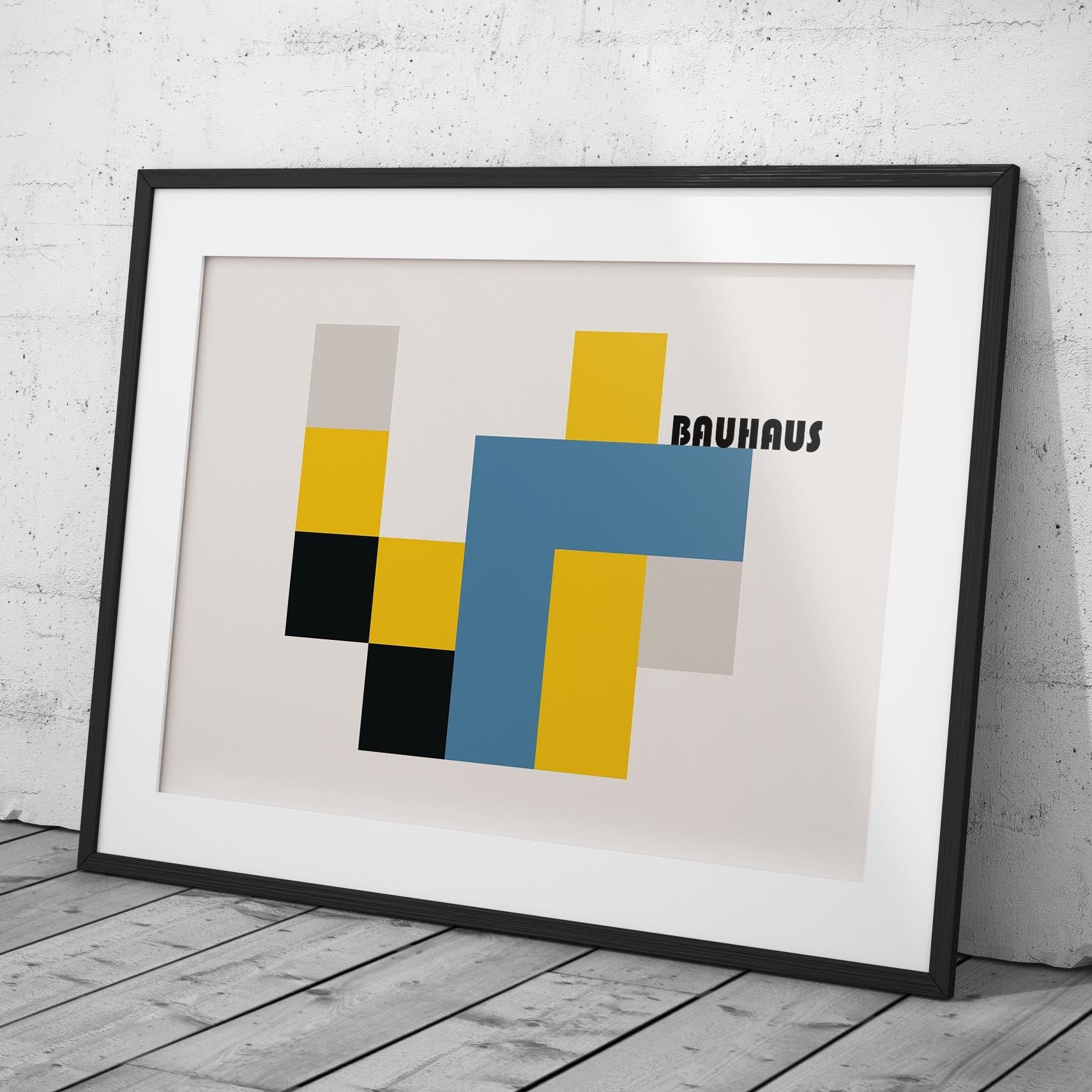 Yellow & Blue Bauhaus Minimalist Squares - Rolled Poster Wall Art Print-3