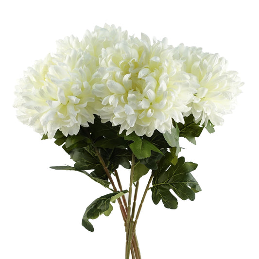Pack of 6 x Artificial Flowers Extra Large Reflex Chrysanthemum - White 75cm-0
