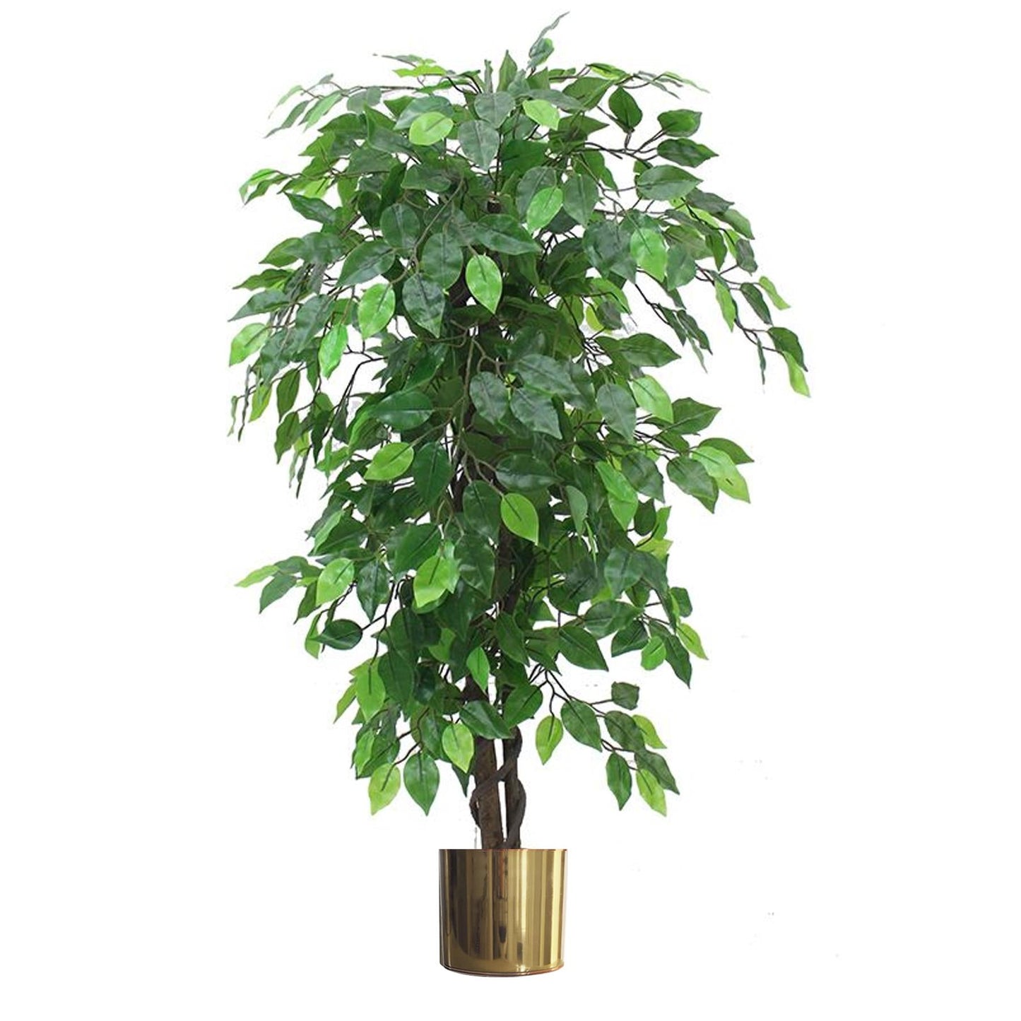 Artificial Ficus Tree Plant Green Bushy Ficus 120cm Gold Metal Planter-0