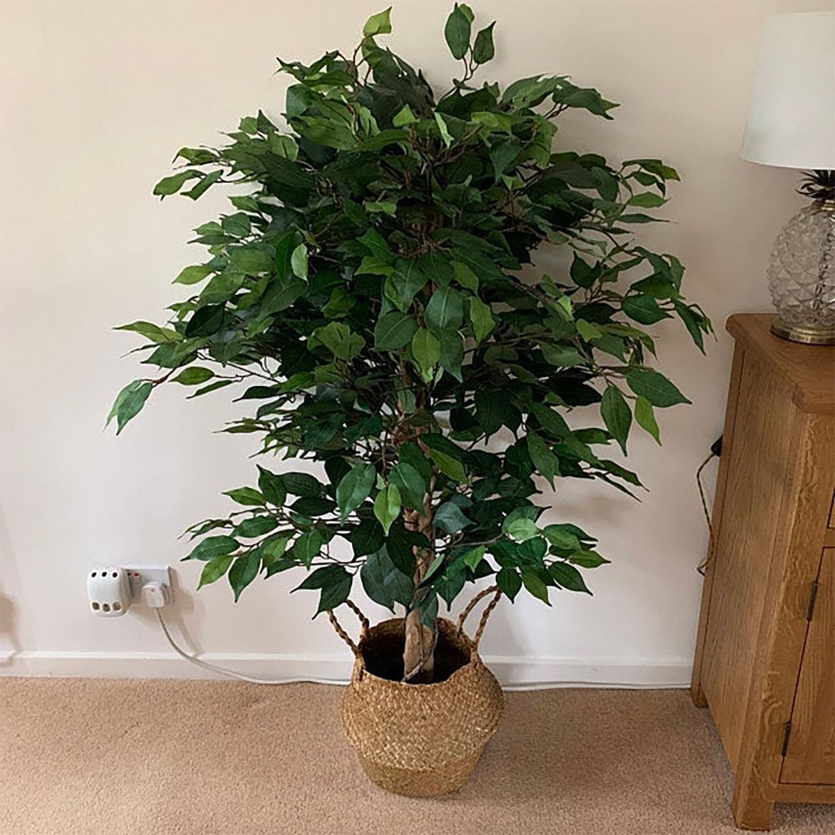 Artificial Ficus Tree Plant Green Bushy Ficus 120cm Gold Metal Planter-3